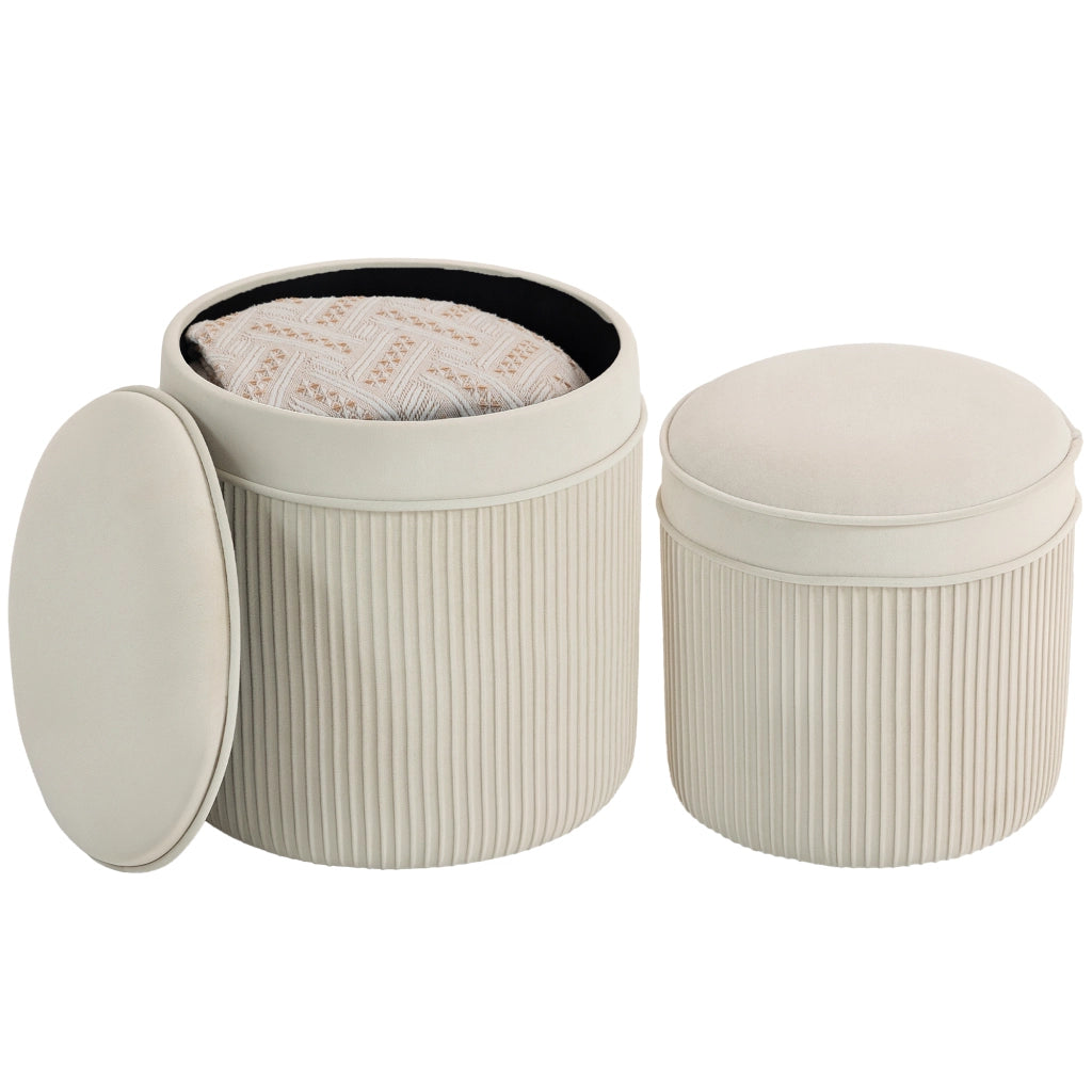 Pouf con Contenitore - Xylo - Set 2 pezzi Velluto Crema 36x36x41,5cm