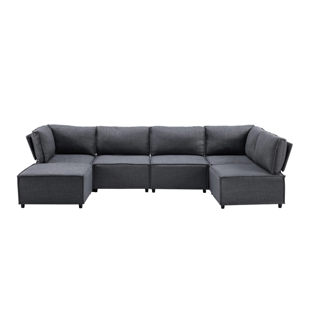 Divano Modulare in Tessuto ¨C MINIMAL ¨C Grigio Scuro, Legno, Componibile