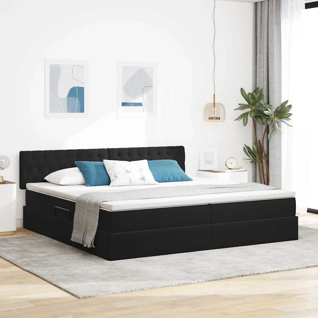 Letto con Contenitore con materasso Nero 200 x 200 cm Velluto 3370841