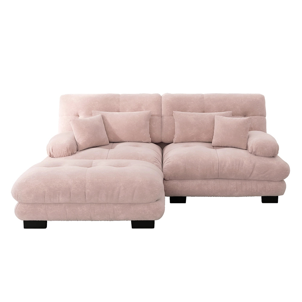 Divano angolare Cloud - Xylo - 2 posti in chenille con ampi braccioli e pouf, rosa
