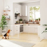Cancelletto Pieghevole per Cani a 6 Pannelli, Porta con Chiusura Doppia, Bianco