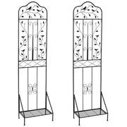 Set di 2 graticci da giardino per piante rampicanti con ripiano pieghevole, Set di 2 recinzioni esterne per viti e fiori Nero-Decorazioni da giardino