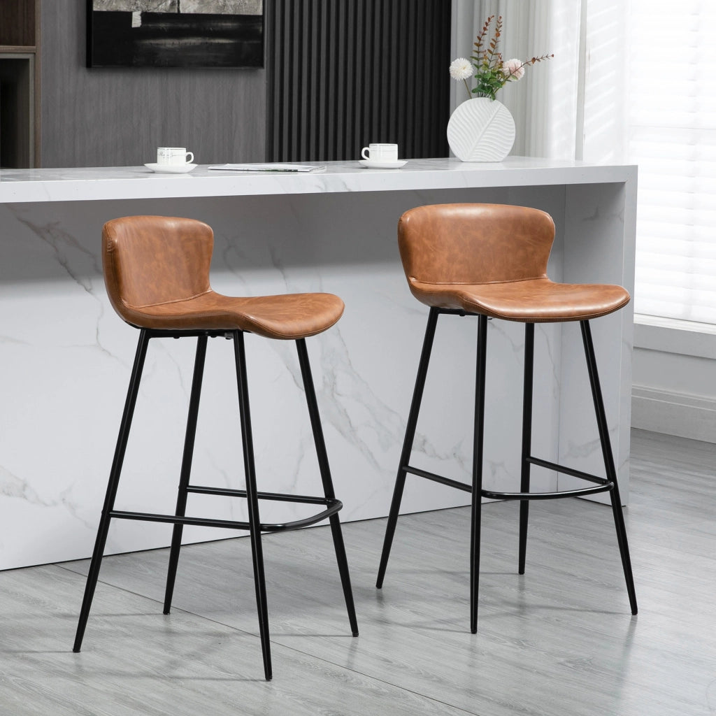 Sgabelli da Bar con Schienale Imbottito ¨C Minimal ¨C Marrone 2 Pezzi