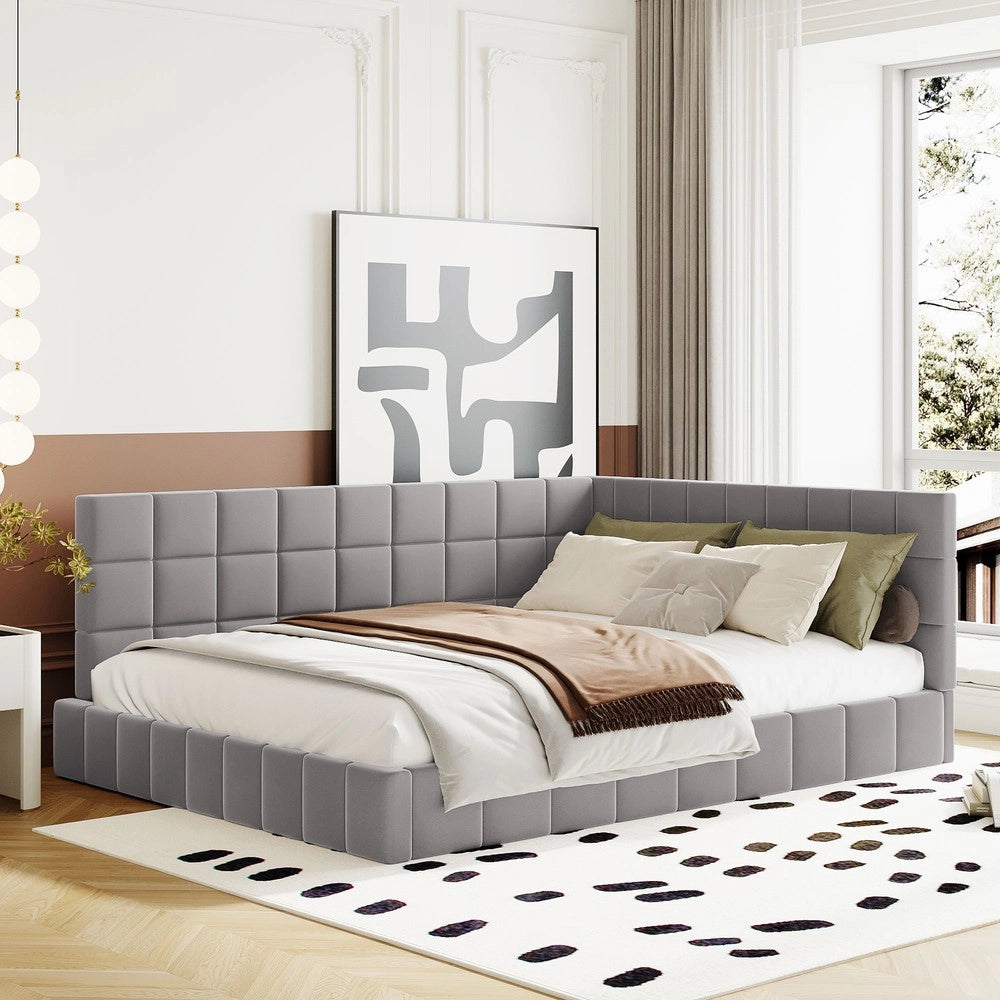 Letto Imbottito con Rete a Doghe ¨C MINIMAL ¨C Velluto Grigio 140x200