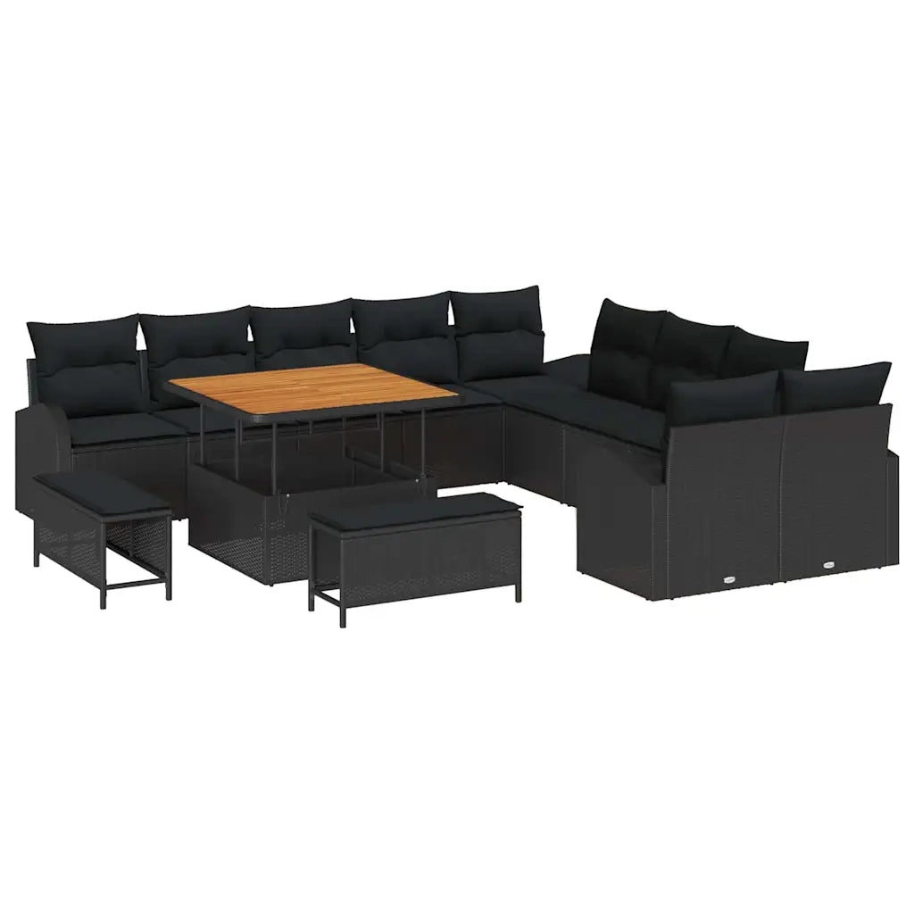 Set Divano da Giardino con cuscino 13 pcs Nero 3364394