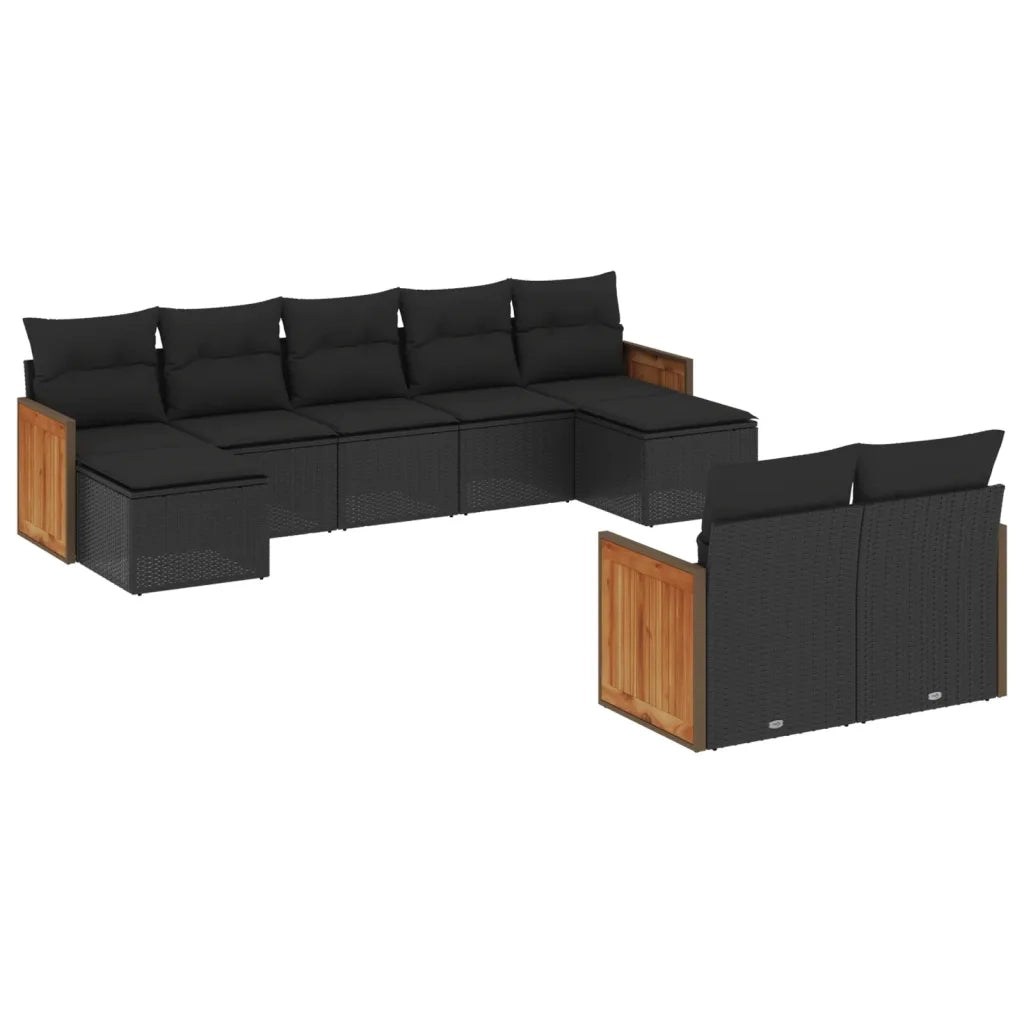 Set Divani da Giardino 9 pz con Cuscini Nero in Polyrattan 3228078