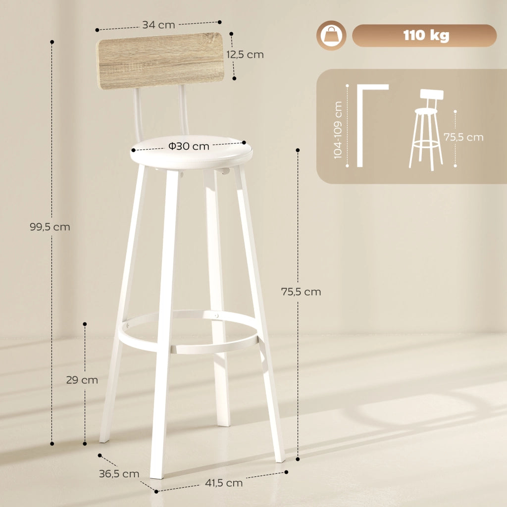 Sgabelli da Cucina con Schienale ¨C Minimal ¨C 2 Pezzi, PU, Naturale e Bianco