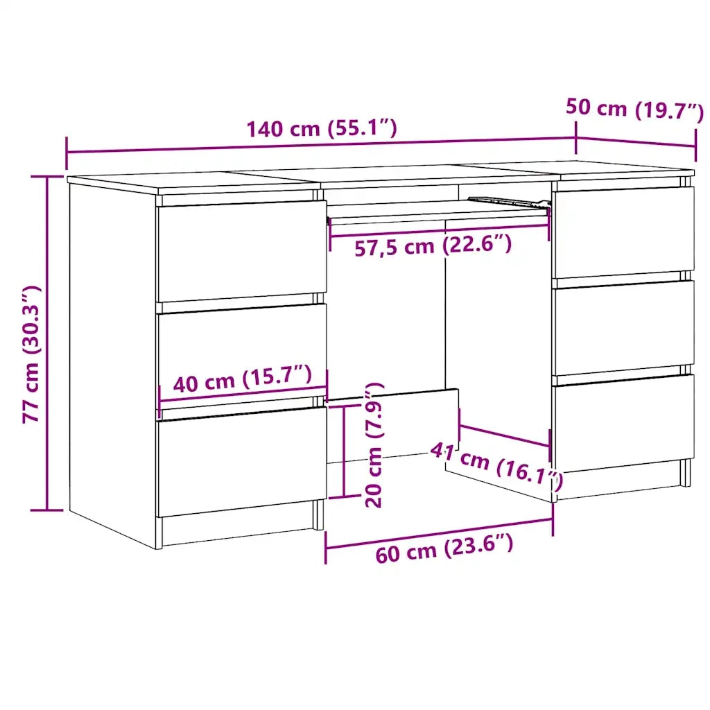 Scrivania Grigio Cemento 140x50x77 cm in Legno Multistrato 800814