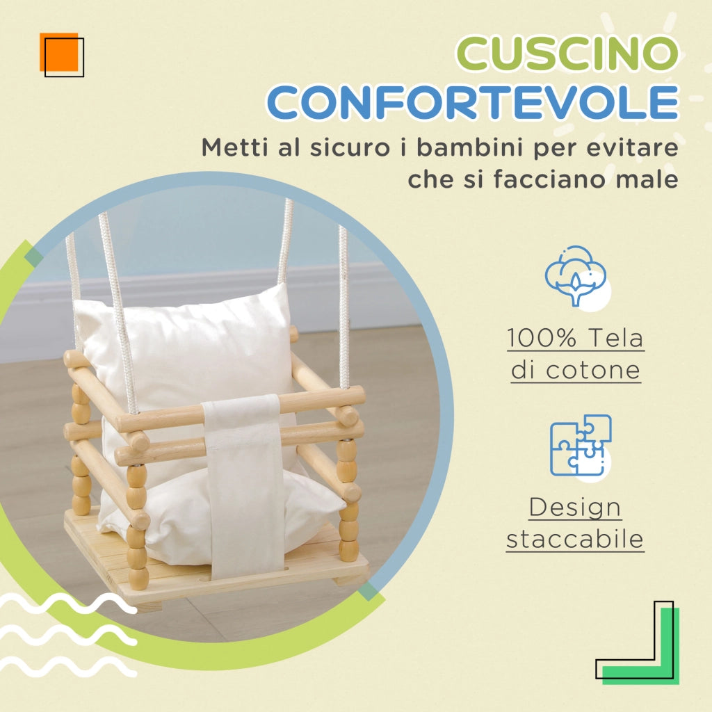 Altalena per Bambini in Legno e Cotone con Cuscino ¨C Minimal ¨C 30x30x110-180 cm