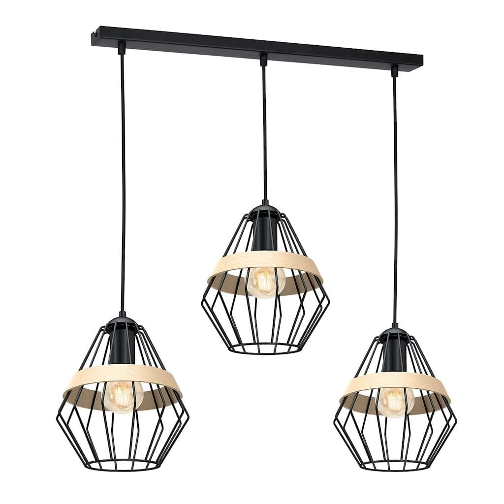 Lampadario sospeso Milagro Cliff 3xE27 nero legno loft