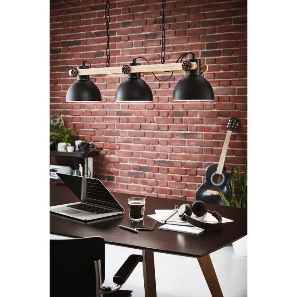 Lampada a Sospensione in Legno 3 Luci Nera Lubenham Eglo
