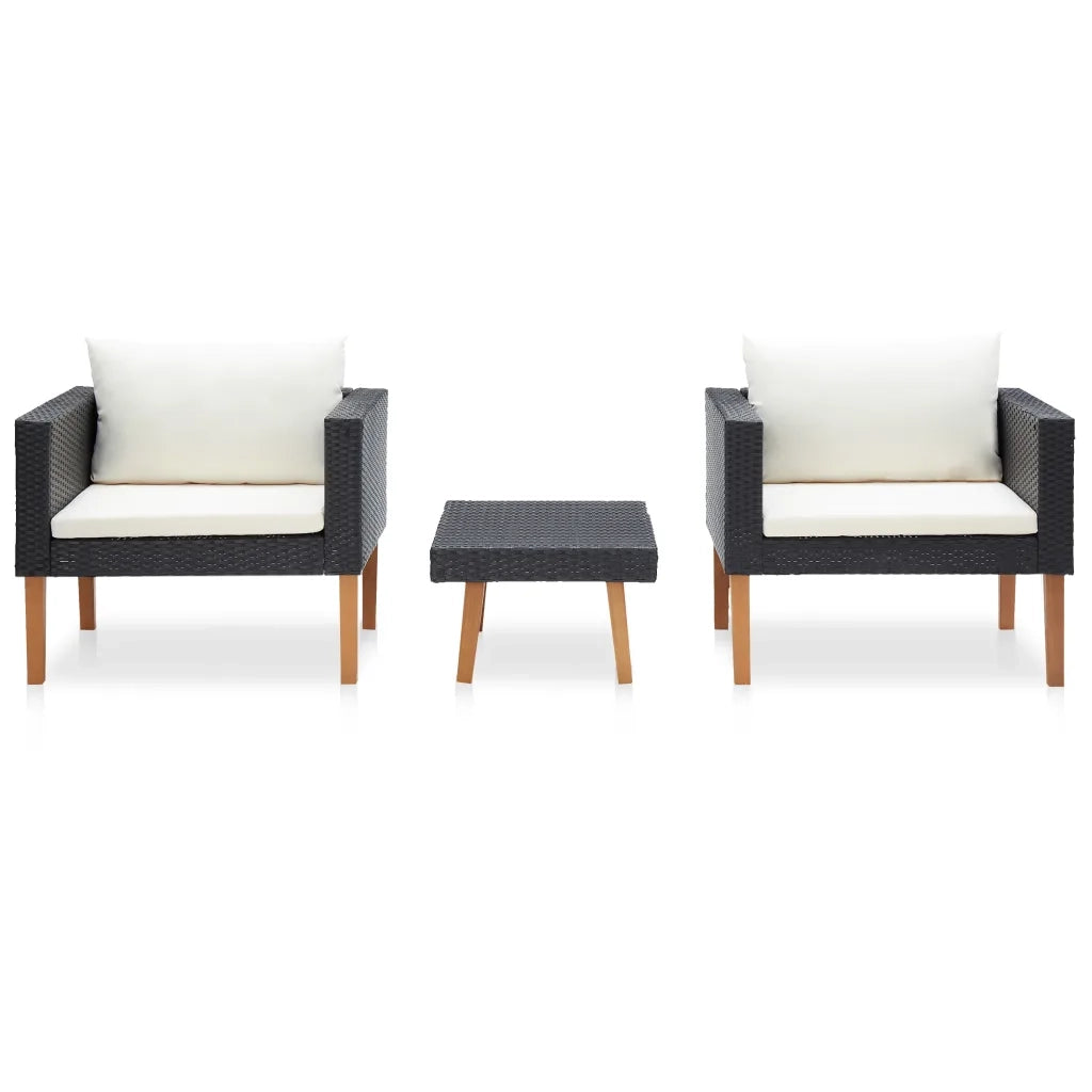 Set Divani da Giardino 3 pz con Cuscini in Polyrattan Nero 310218