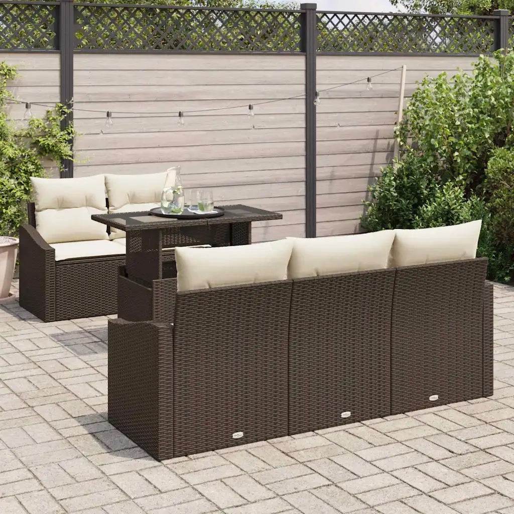 Set Divano da Giardino 6 pcs Marrone e crema polyrattan