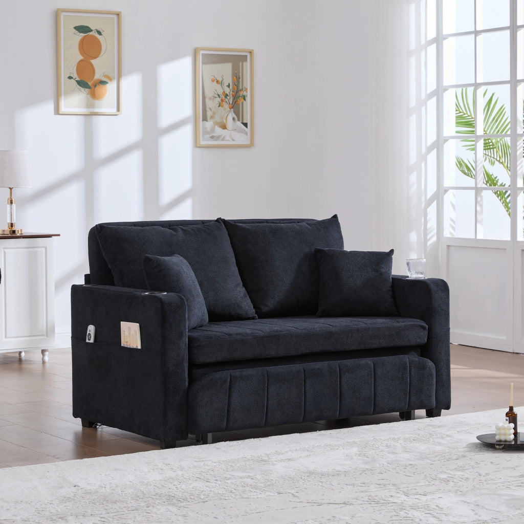 Divano Letto Multifunzione con Contenitore e USB ¨C MINIMAL ¨C Tessuto, Grigio