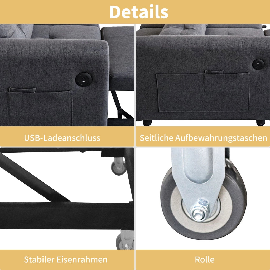 Divano letto moderno - Zephmum- 3 in 1 schienale regolabile USB