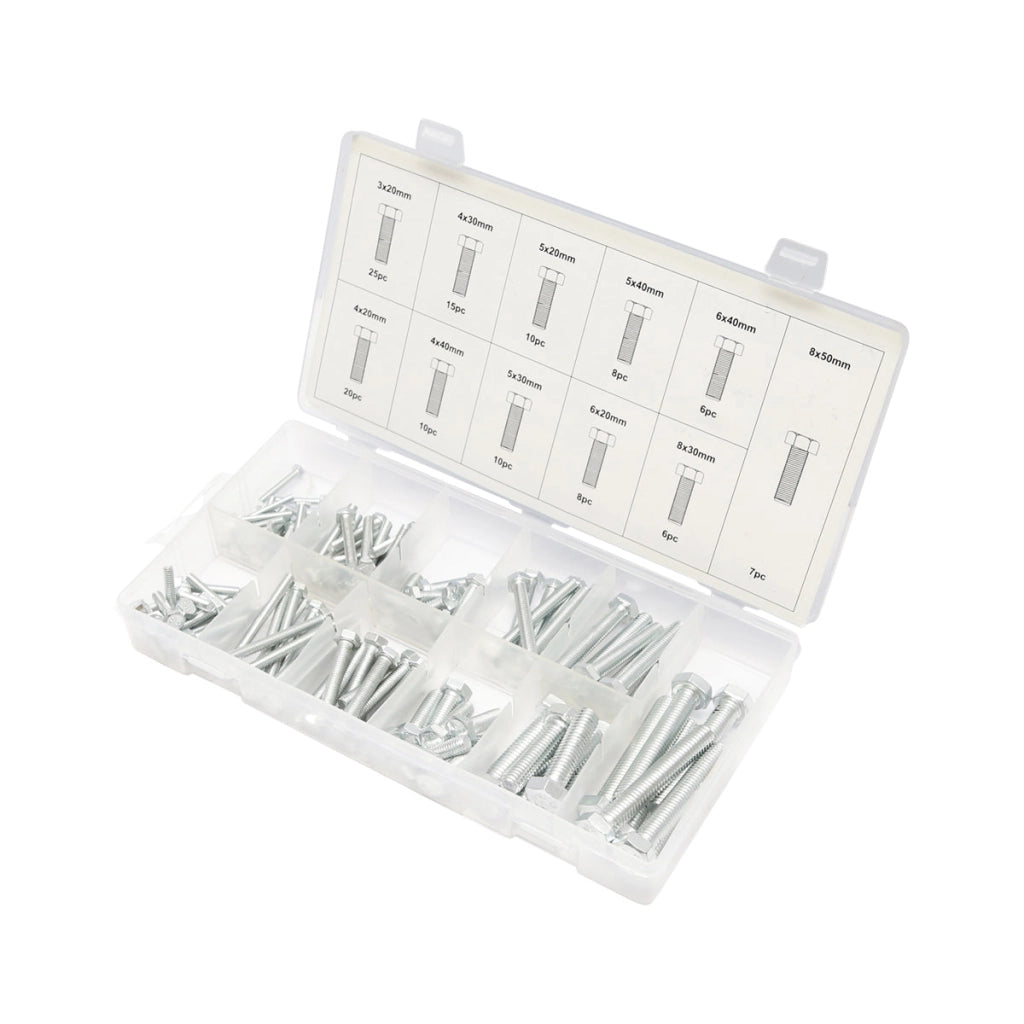 Set di viti metriche con testa esagonale, 125 pezzi.