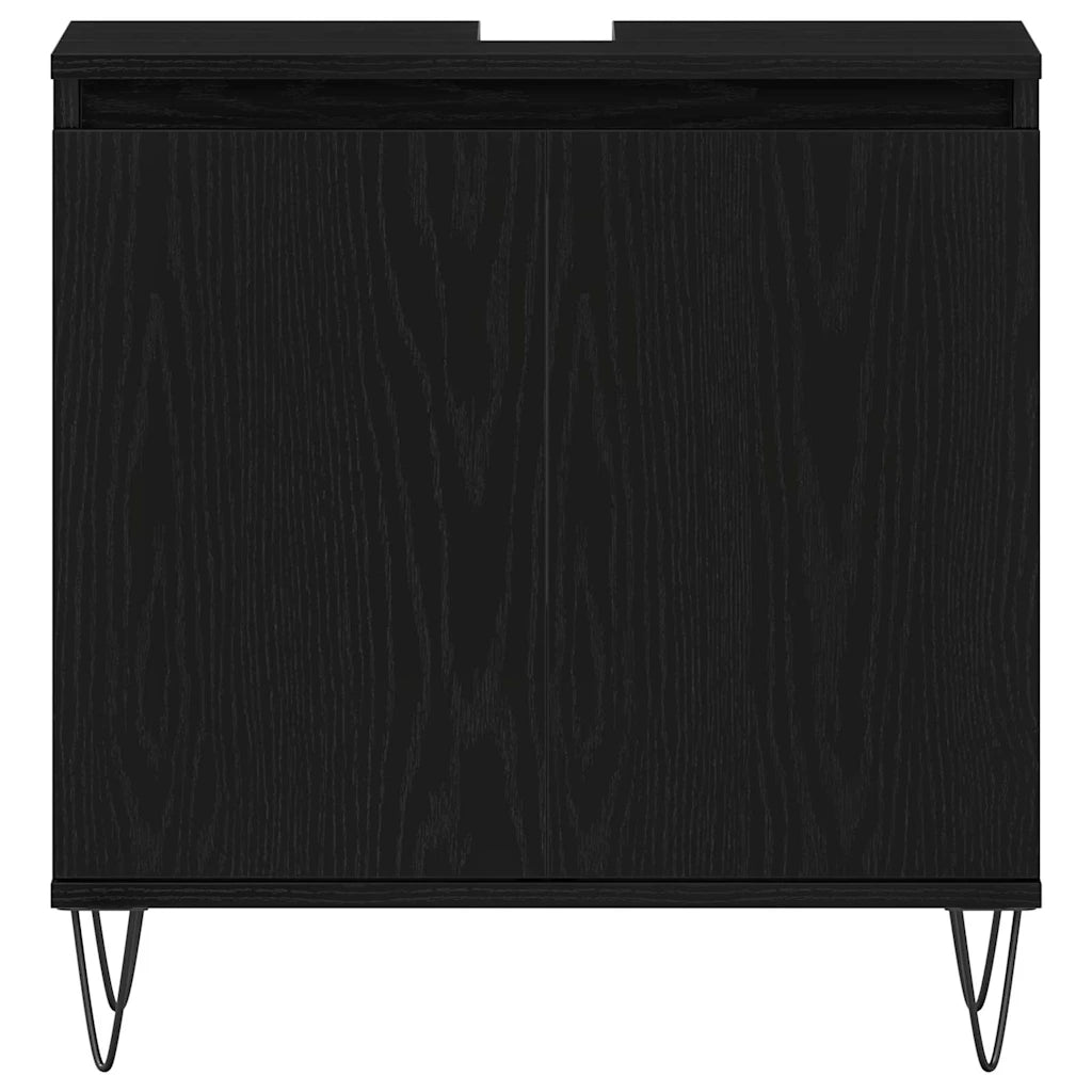 Armadio per Lavabo da Bagno-Armadietto da bagno-Mobiletto da bagno Rovere Nero 58 x 33 x 60 cm 653975