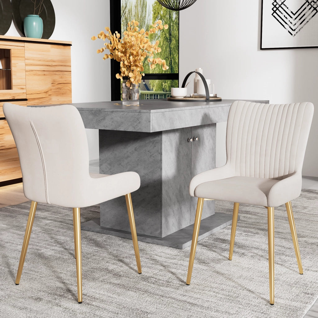 Sedia da Pranzo in Velluto con Gambe in Metallo Oro ¨C MINIMAL ¨C Set 4 Pezzi, Beige