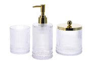 Set 3 Pezzi Accessori Bagno in Vetro Trasparente Dettagli Oro