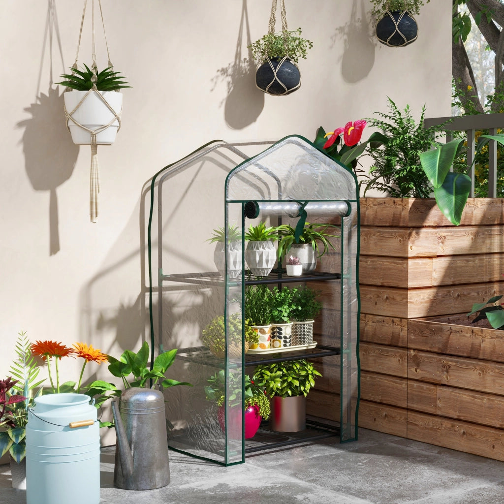 Serra da Giardino con 3 Ripiani e Porta a Cerniera ¨C zephmum ¨C Trasparente 59x39x127 cm