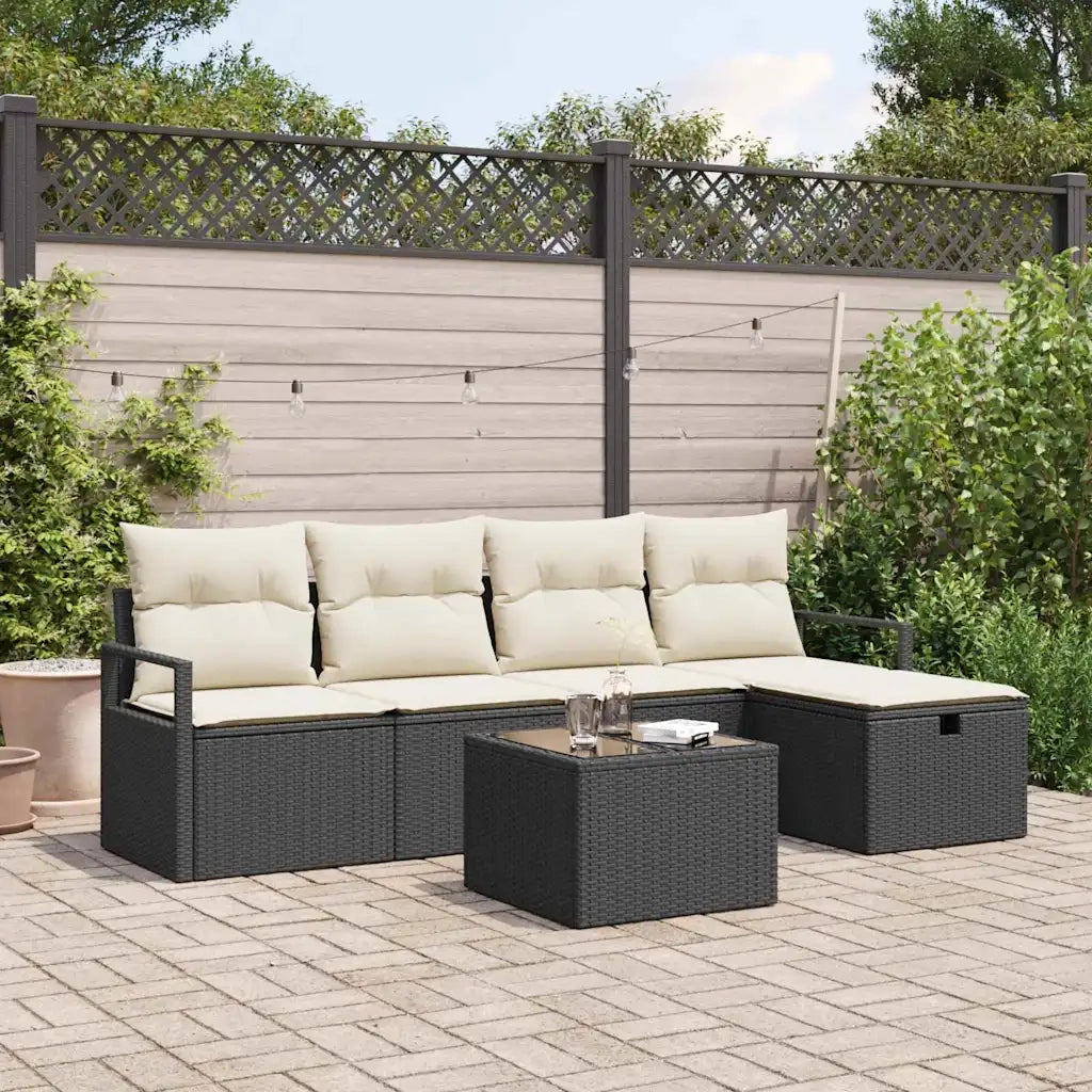 Set di divani con cuscino 6 pcs Nero e Crema polyrattan 3359166