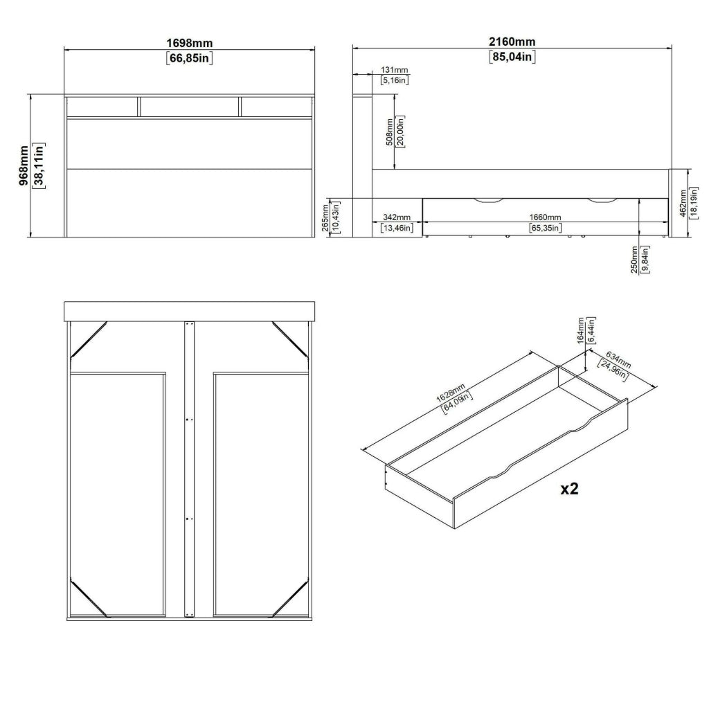 Letto matrimoniale Enteng, Sommier per camera da letto, Giroletto per stanza, Struttura porta materasso, 216x170 h97 cm, Rovere e Bianco