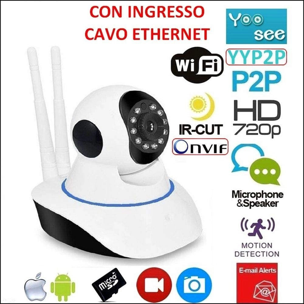 Trade Shop - Telecamera Ip 2 Antenne Camera Hd 720p Wireless Led Ir Lan Motorizzata Internet -