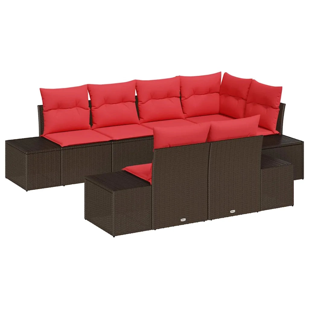 Set Divano da Giardino 7 pz Marrone e Rosso polyrattan 3355773