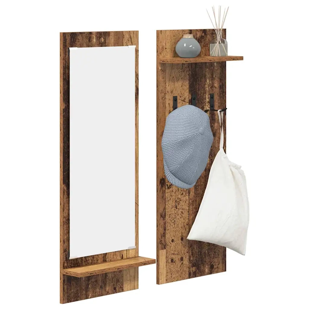 Appendiabiti a muro con specchio-Attaccapanni con specchio Legno vecchio 70 x 10 x 90 cm
