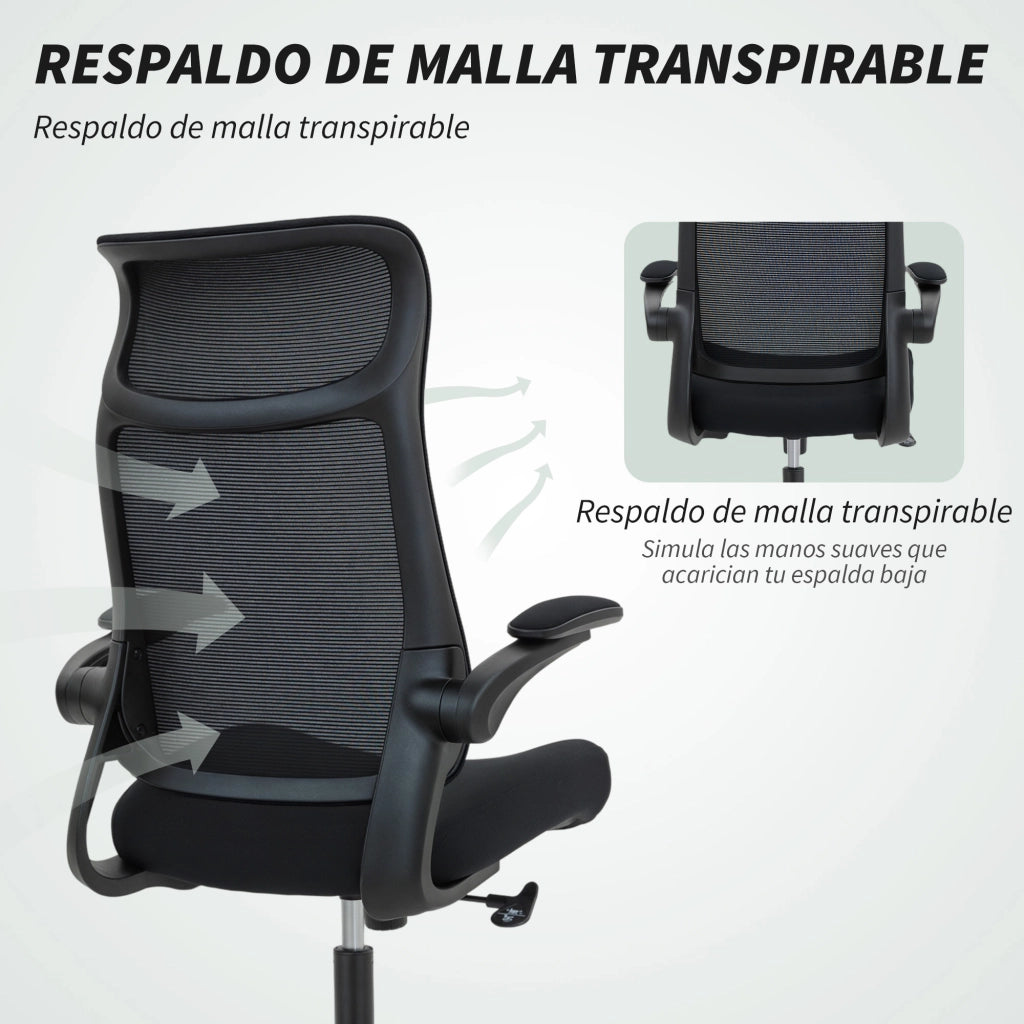 Sedia da Ufficio Ergonomica Girevole in Maglia con Supporto Lombare e Braccioli Regolabili ¨C Minimal ¨C Nero