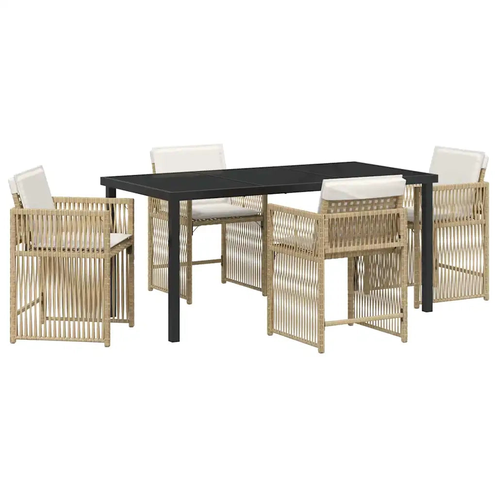 Set da Pranzo per Giardino 5 pcs Beige polyrattan