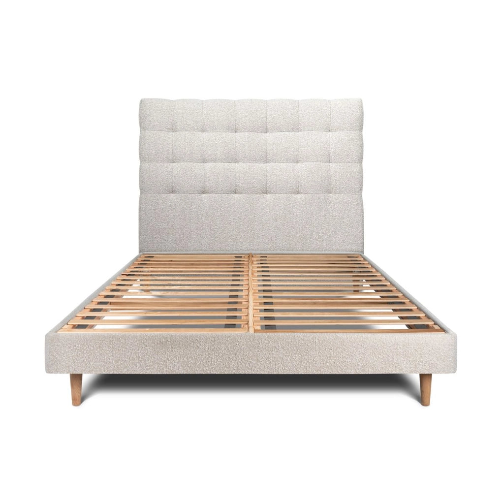 Letto 150x190 cm con testata imbottita - tessuto bouclé
