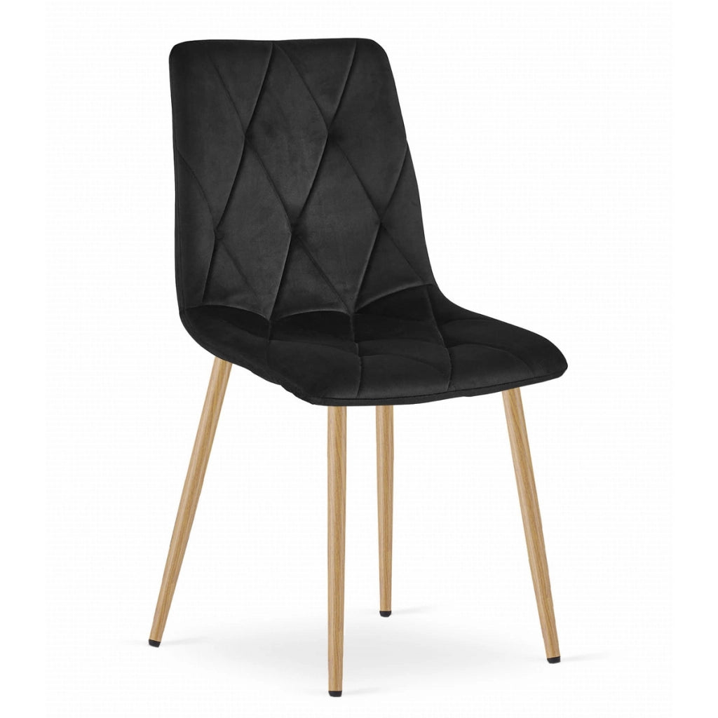 Sedia Libra in velluto nero con gambe effetto legno