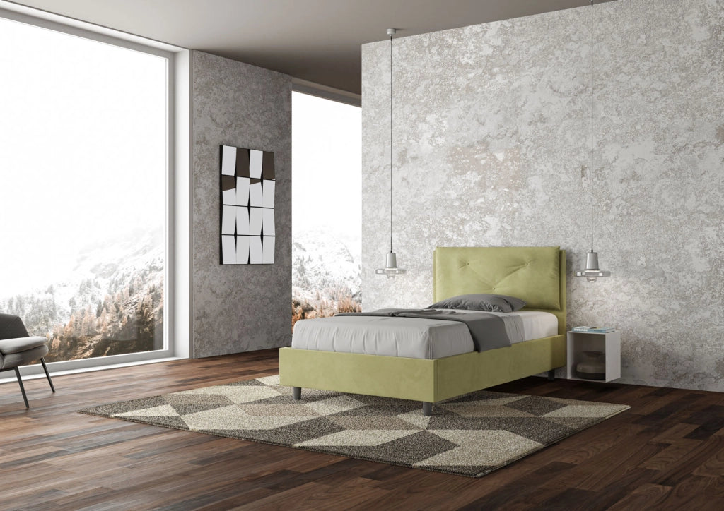 BS COM Letto una piazza e mezza contenitore imbottito 130x200 microfibra tè verde Large
