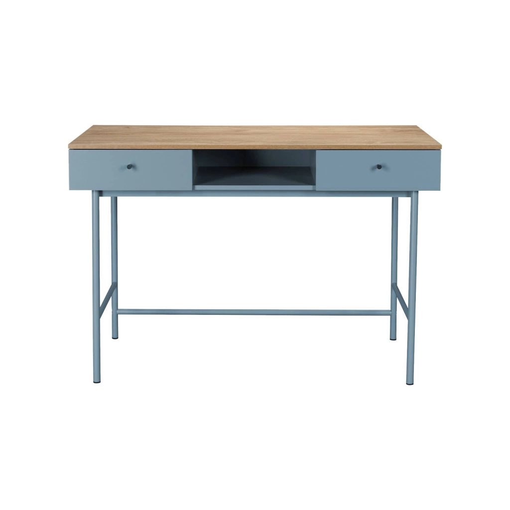 Scrivania decorativa in legno e ferro con 2 cassetti e 1 scomparto,