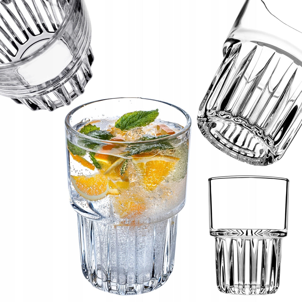 Bicchiere KADAX da 320 ml con superficie scanalata per bevande fredde, succhi di frutta e acqua.