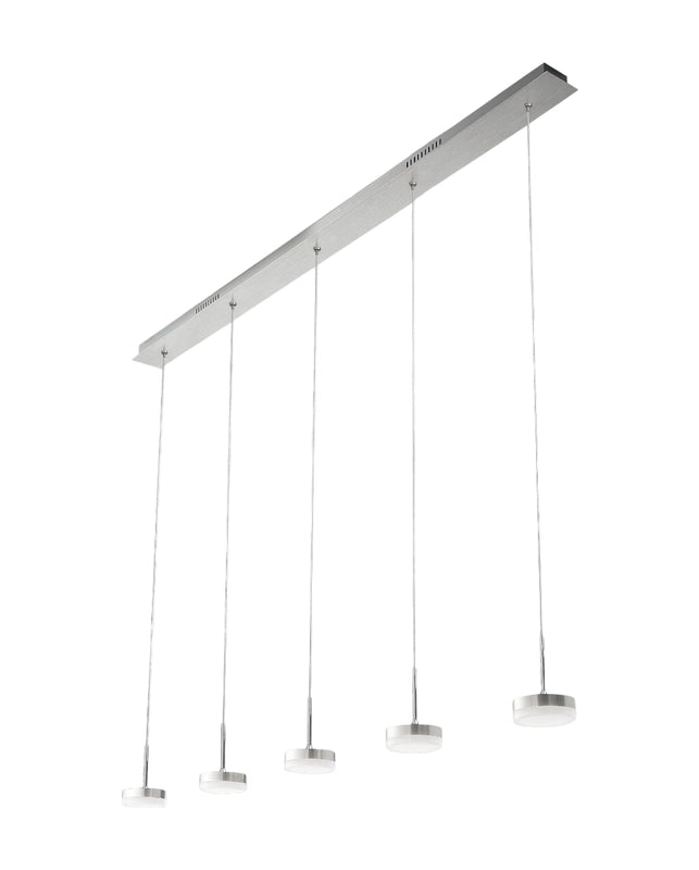 Lampada a sospensione Dunk 5 luci Fabas Luce - LED 40W dimmerabile - Alluminio Spazzolato Design lineare