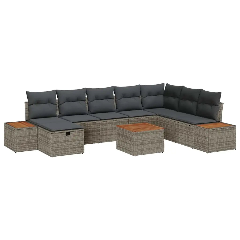 Set Divano da Giardino con cuscino 9 pcs Grigio Poly Rattan 3360993