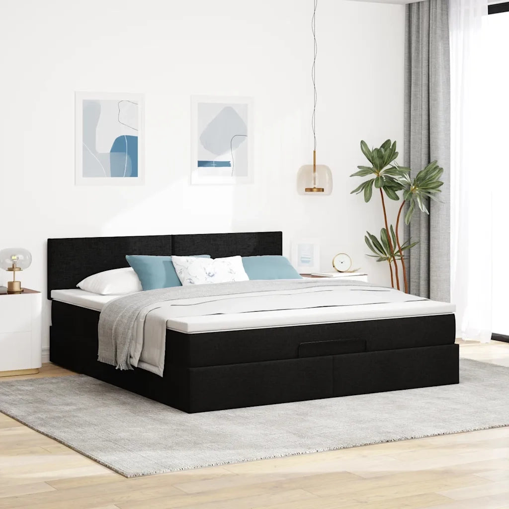 Pouf Letto con Materasso e LED Nero 180x200cm Tessuto 3312245