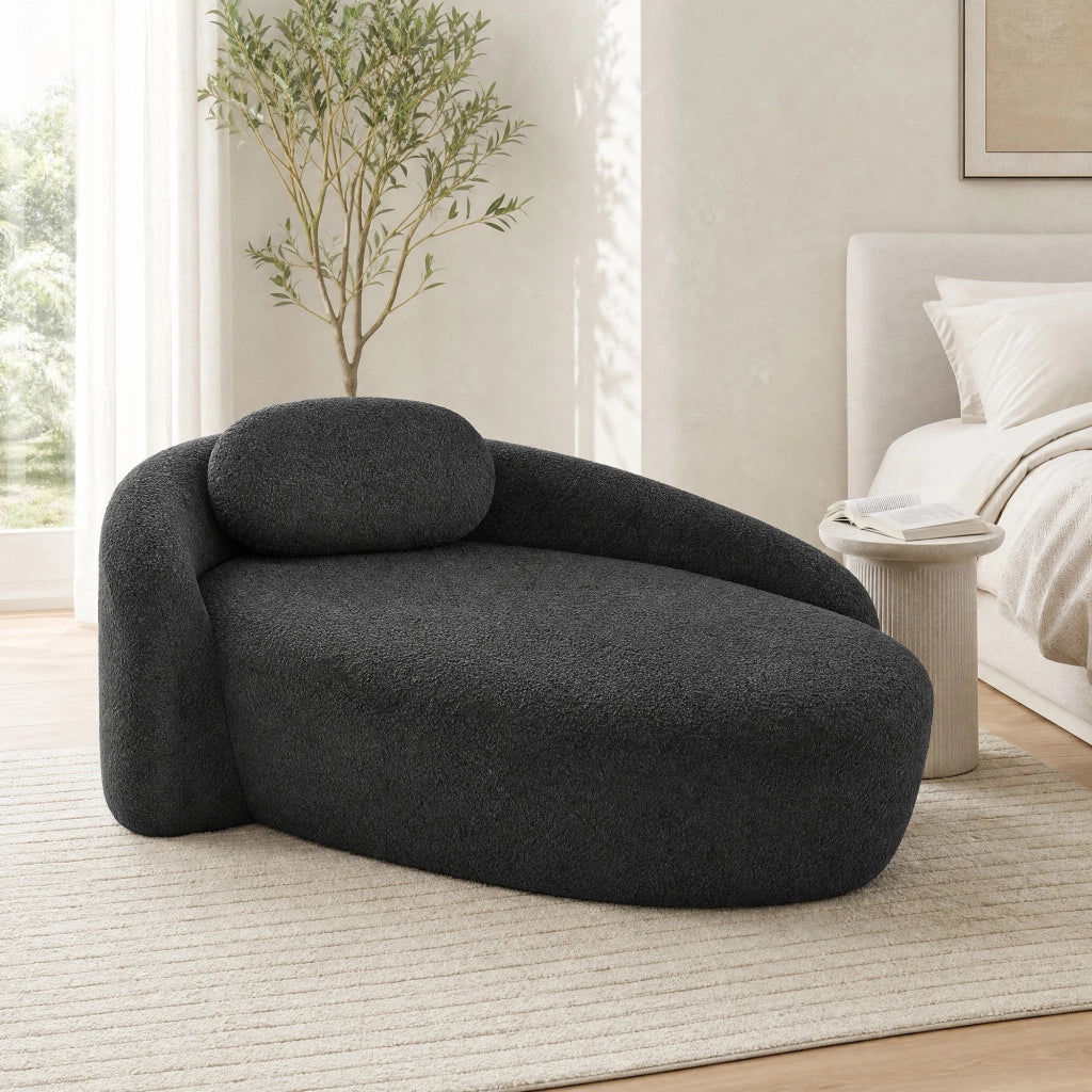 Divano in teddy con design arrotondato e cuscino, morbido e compatto per soggiorno camera e studio, nero
