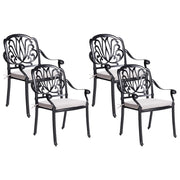 Set di 4 Sedie da Giardino Vintage in Alluminio Nero con Cuscini
