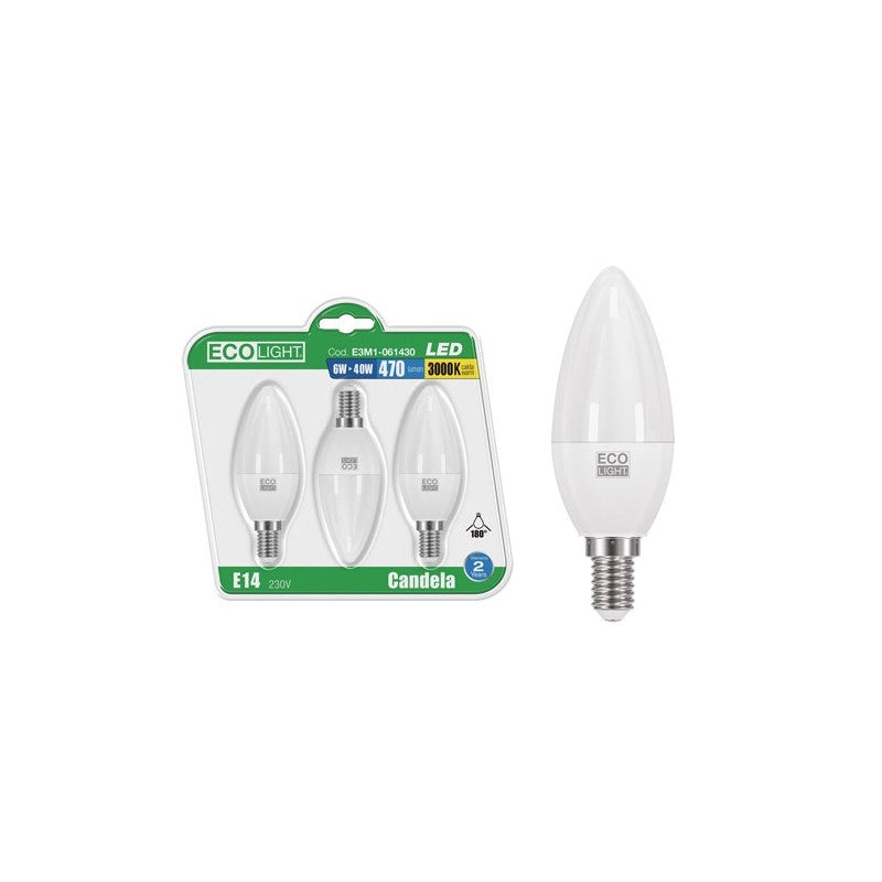 Lampadina LED E14 oliva 6W luce fredda 6500K confezione 3 pezzi – Ecolight