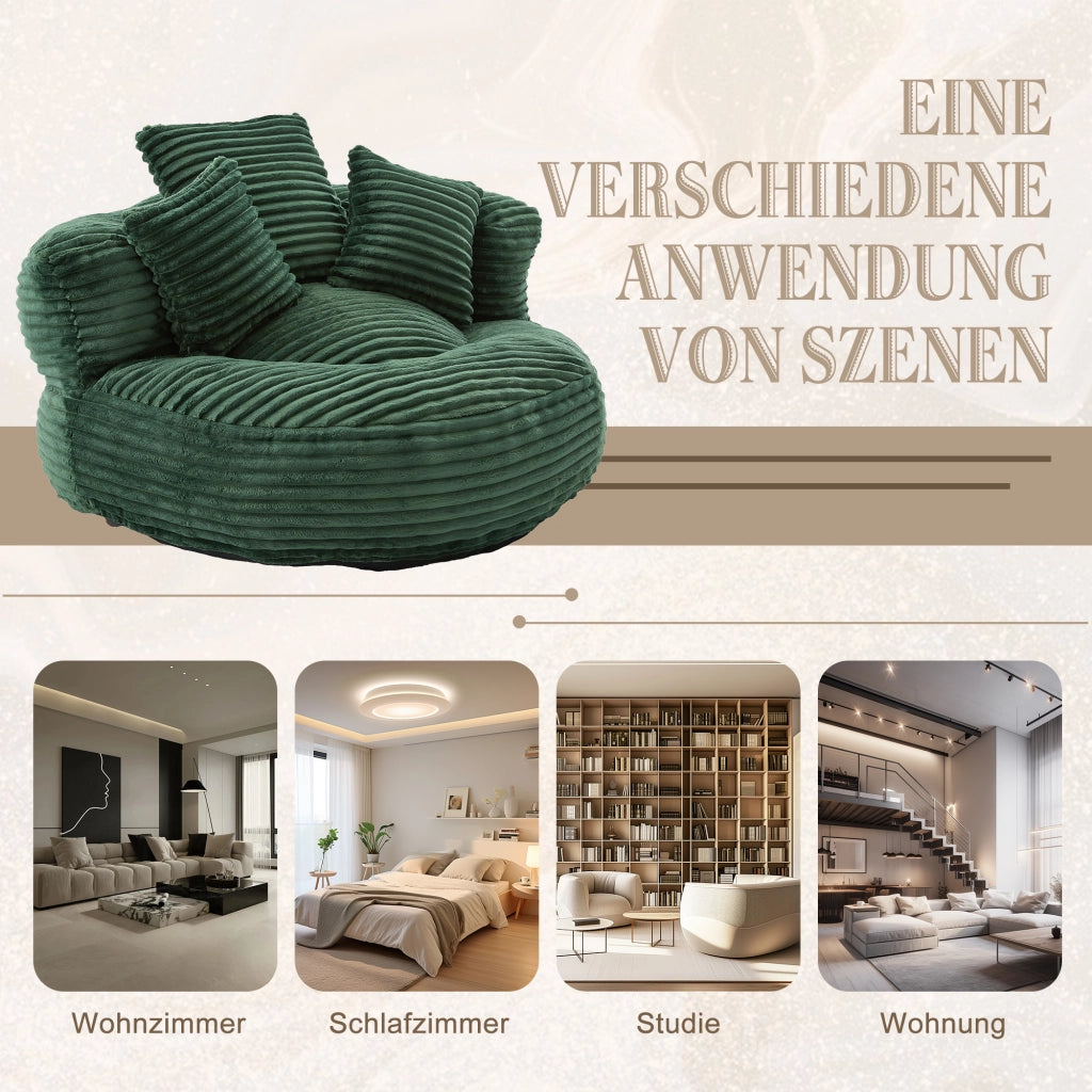 POLTRONA SACCO 108x108x52 cm Velluto a coste Verde Smeraldo