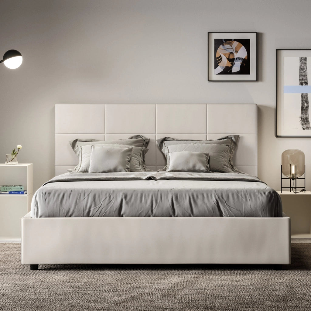 BS COM Letto matrimoniale king size senza rete imbottito 170x210 similpelle bianco