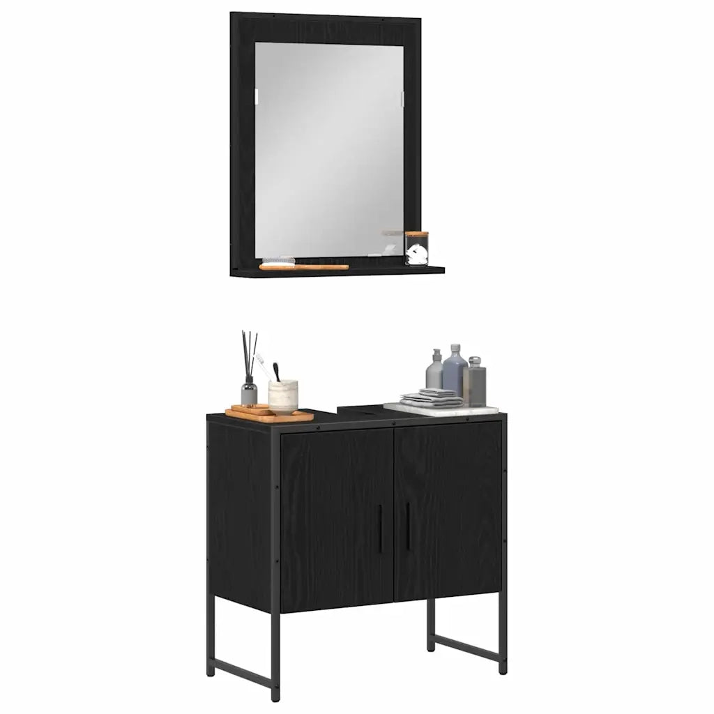 Set di mobili per il bagno 2 pcs Nero Legno multistrato 3334329