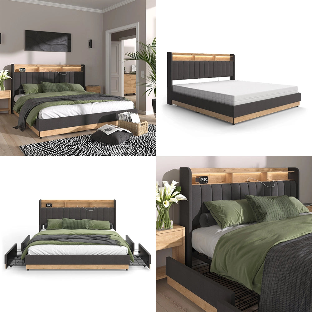 Vitalispa Letto imbottito Antracite 180x200 cm con materasso