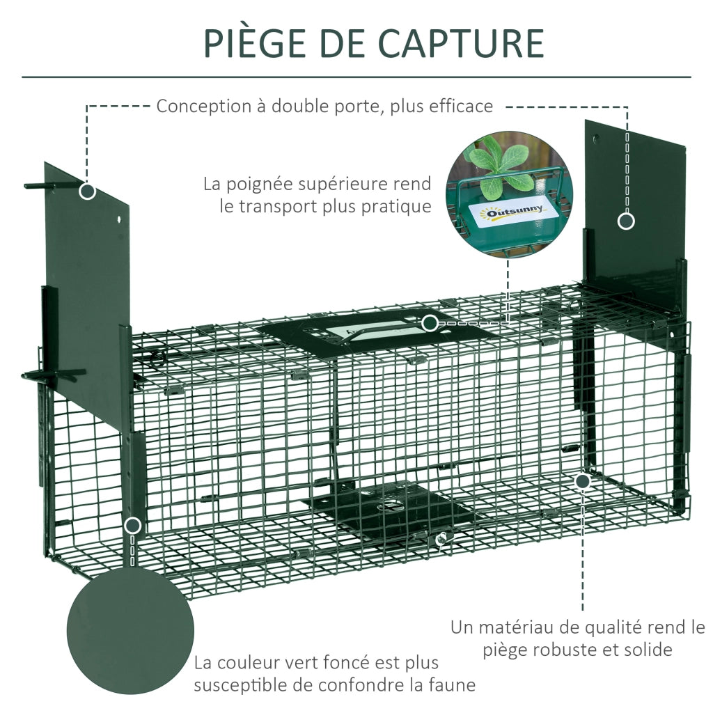Gabbia Cattura Animali Vivi ¨C Xylo ¨C 60x18x20cm Verde Metallo 2 Entrate