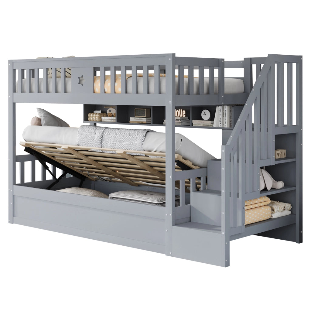 Letto a Soppalco con Contenitore Idraulico e Scaffali ¨C MINIMAL ¨C 90x200, Grigio