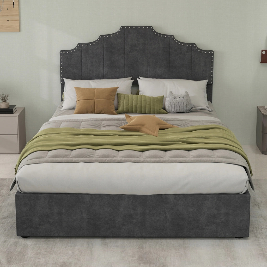 Letto imbottito 140x200 grigio - Xylo - con struttura sollevabile