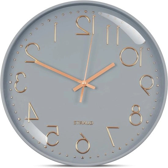 Orologio da Parete in Stile, Batteria, Design Circolare per Salotto, Ufficio e Cucina - Orologio Quadrato Moderno (Fascia Grigia, 30 cm)